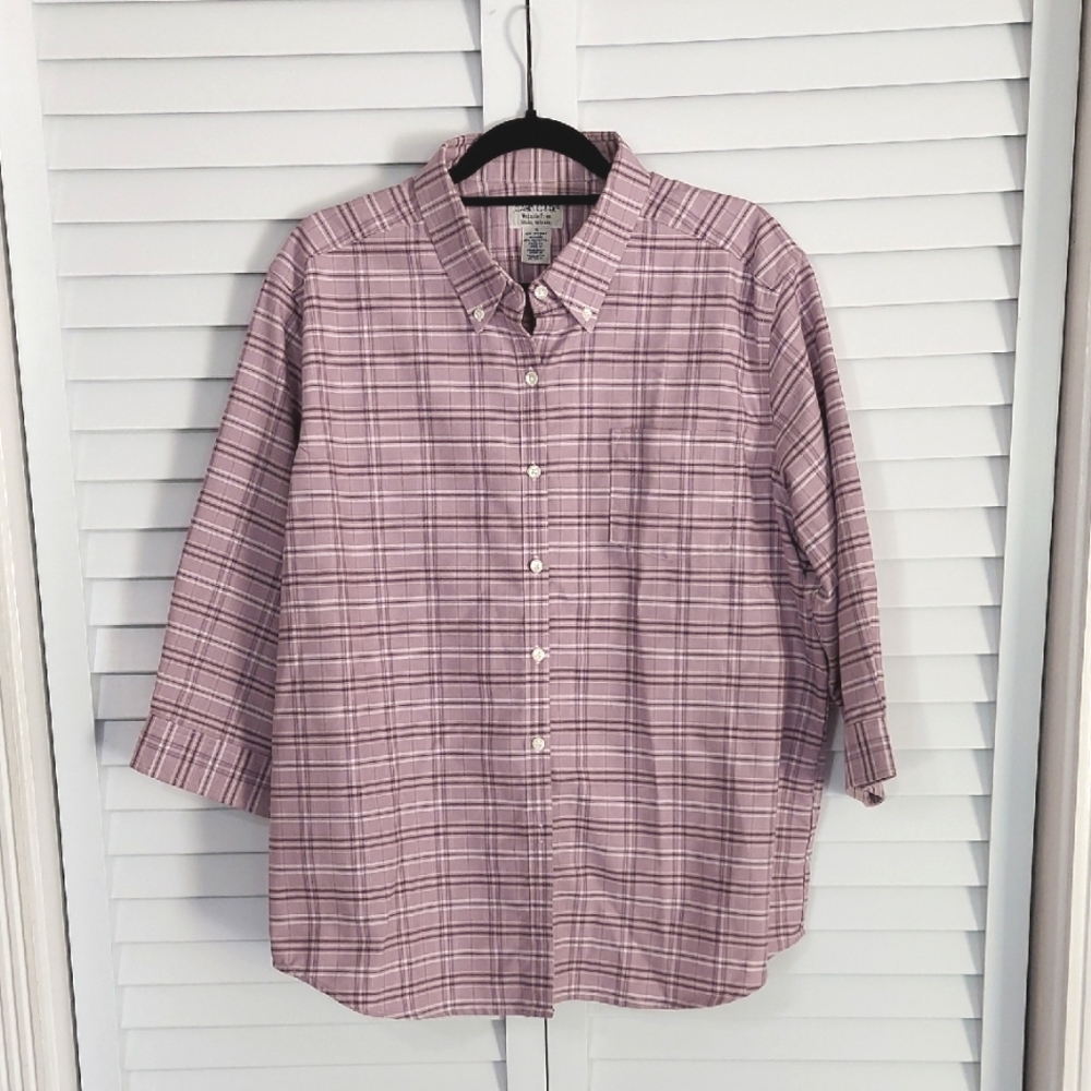 Cabin Creek Top, Size 16, Plaid Dusty Pink & Purple, 3/4‎ Sleeve, Buttondown